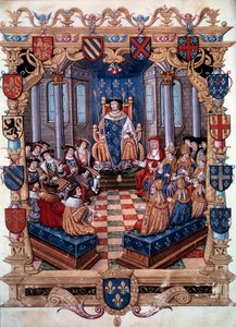 Repræsentation af kong Francois I (1494-1547) omgiver hans tolv jævnaldrende. Fra en miniature. 16. århundrede. Chantilly, Conde Museum af Unknown artist