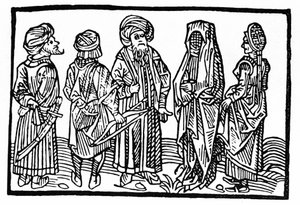 Repræsentation af saracenere, Xylografi af det 15. århundrede. af Unknown artist