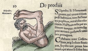Repræsentation af et Sciapod-monster Indgravering fra "The Book of Miracles and Miracles Chronicon Basel" af Wolfhart (Conrad Lycosthene) 1557 af Unknown artist