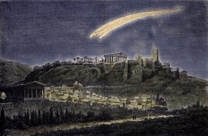 Repræsentation af en komet over byen Athen i 1878. af Unknown artist