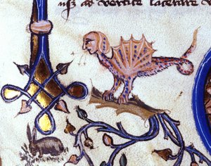 Repræsentation af et fantastisk dyr mi man mi drage. Miniature af et manuskript fra det 14. århundrede af Unknown artist