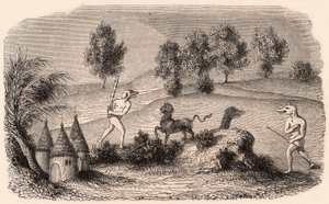 Repræsentation af middelalderlige stammer og dyrearter: to Cynocephalus-kampmonstre af Unknown
