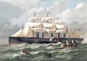 Repræsentation af det britiske skib Great Eastern, First Giant Liner, indviet i 1858 designet af Isambard Kingdom Brunel (Great Eastern Iron Sailing Steam Ship designet af Isambard Kingdom Brunel) - 19. århundrede af Unknown artist