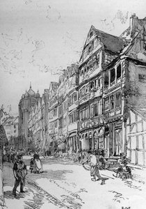 Repræsentation af den jødiske gade i Frankfurt, Rothschild-familiens fødested. Indgravering i ""The Illustrous World"" af Unknown artist