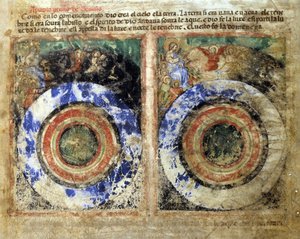 Repræsentation af verdens skabelse. Genesis. Miniature fra codex 212 (eller padovano codice eller Bible of Padua) 1390-1400 Rovigo, Accademia dei Concordi af Unknown artist