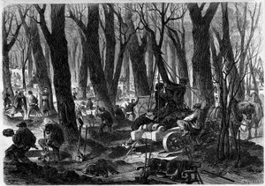 Restaureringsarbejder i Tuilerierne i Paris. Gravering i "" L