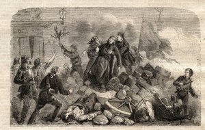 Revolution 1848: "" Archeveque Monsignor Denis Affre (1793-1848) på Barrikaden Faubourg Saint Antoine i Paris 26/06/1848 (Do o mon dieu que mon sang be le dernier vers) (Død Denis Affre Ærkebiskop af Paris af barrikade ved indgangen til t af Unknown artist