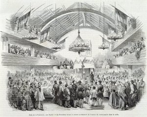 Revolution i 1848: Brotherhood Hall, Rue Martel, præsidenten udsatte mødet ved indgangen til kommissæren i lokalet af Unknown artist
