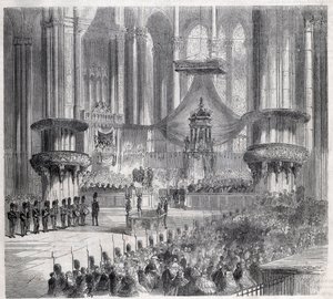 Risorgimento - Fejring af Te Deum i Milanos katedral ved tilstedeværelse af konger af Italien og Frankrig af Unknown artist