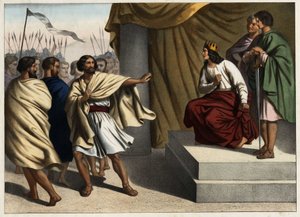 Roboam, den første konge af Judas, udløste de ti nordlige stammers oprør. Anonym stik fra midten af 1800-tallet. af Unknown artist