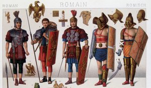 Romerske gladiator kostumer og krigere. 1800-tallets kromolitografi. af Unknown artist