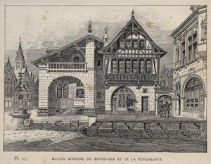 Romersk hus fra middelalderen og renæssancen - indgravering af 1889 i "History of human habitation at the Universal Exhibition of 1889, by Mr Charles GARNIER - Librairie centrale des beaux-arts Paris 1889 af Unknown artist