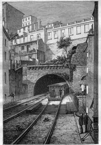 Jernbanerute fra Lyon til Fourviere - indgravering i "Journal des voyages"" 1884 af Unknown artist