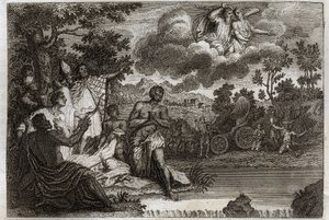Royaumont Bibelen, Det Nye Testamente: Eunuk døber. Sankt Filips diakon bekendtgør tro til en eunuk af dronningen af Etiopien og døber ham. Illustration fra 1811. af Unknown artist
