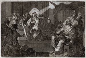 Royaumont Bibelen, Det Nye Testamente: Pentecoot. Helligånden daler ned over Jomfru Maria og apoterne. Illustration fra 1811. af Unknown artist