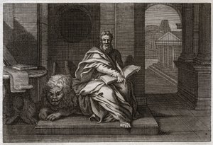 Royaumont Bibelen, Det Nye Testamente: Evangelisten Sankt Markus med løven. Illustration fra 1811. af Unknown artist