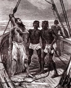 Gummitransport på Maroni-floden, Guyana af Unknown artist