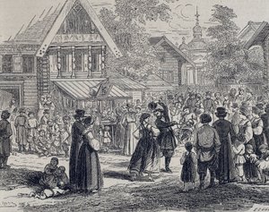 Rusland (19. århundrede). Fest i en landsby. 1879 (gravering) af Unknown artist