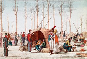 Russiske soldater bivuackerer på Champs-Elysees, Paris, Frankrig, 31. marts 1814 (gravering) af Unknown artist