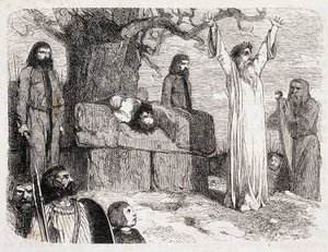 Menneskeofring af druider - i "Ancient and Modern Brittany"" af Pitre-Chevalier (Pitre Chevalier), redigeret af W. Coquebert af Unknown artist