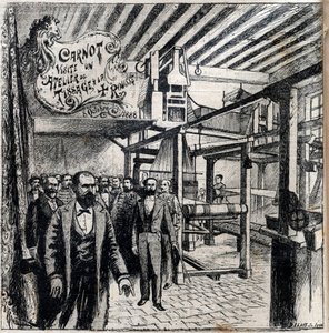 Sadi Carnot (1837-1894) besøger et værksted i Canut den 8. oktober af Unknown artist