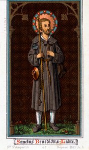 Sankt Benedikt af Nursia (født i Murcia (Murcia) i Umbrien omkring 480 - 527) som pilgrim. Kromolitografi fra 1885. af Unknown artist