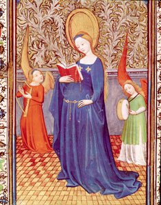 Saint Cecile omgivet af to englemusikere Miniature taget fra "The Hours of Edward I (Duarte) of Portugal (1391-1438)" 15. århundrede Lissabon, Torre do Tombo af Unknown artist