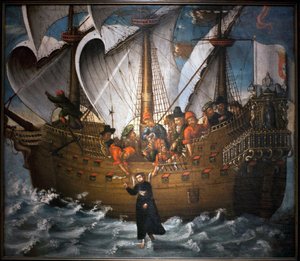 Sankt Francois Xavier (1506-1552), mirakelfuldførelse i Japan omkring 1549 - Anonymt maleri, olie på lærred, midten af det 17. århundrede (Anonymt maleri fra midten af det 17. århundrede, der viser et mirakel, der skulle være udført af den hellige Francisc af Unknown artist