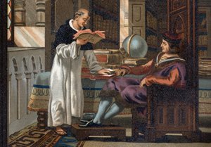 Saint Louis (1214-1270), konge af Frankrig, og hans rådmand Saint Vincent de Beauvais (ca. 1190-1264), efter "La Ciencia y sus Hombres par Louis Figuier". Barcelona 1881 af Unknown artist