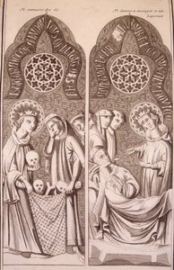 Saint Louis samler knogler op og giver spedalske mad af Unknown artist