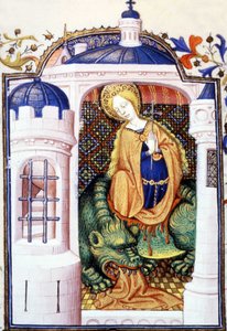 Sankt Martha og monsteret Tarasque. 15. århundredes manuskript. af Unknown artist