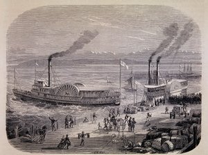 San Francisco Docks and Paddle Wheeled Boats (Californien) - i "Tour du Monde" af Unknown artist