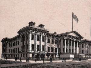 San Francisco, USA: udsigt over United States Branch Mint. i "" Verden illustrerer 168 visninger"" Udateret (slutningen af det 19. århundrede) af Unknown artist