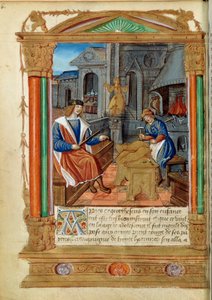 Skulptur: en mester styrer sin lærlings arbejde og skulpturerer en ørn. Miniature fra "" Roman de Theseus de Cologne et de Godifer"" 1500-tallets Paris, B.N. af Unknown artist