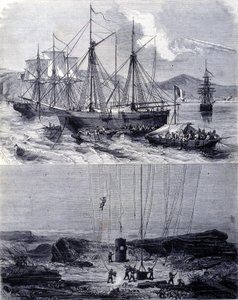 Søg efter spanske galions skibsvrag i Vigo Bay i 1702. 1800-tallet af Unknown artist