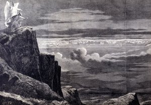 Set af det himmelske Jerusalem; billede af det jordiske Jerusalem efter den sidste dom, stiger det ned fra himlen for at slå sig ned på jorden. Indgravering af det 19. århundrede. af Unknown artist