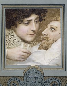 Syg mand og kvinde giver ham et glas vand - 1800-tallet af Unknown artist