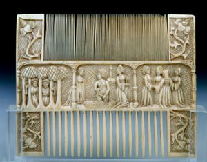 Side B af en elfenbenskam med historien om Susanna af Unknown artist