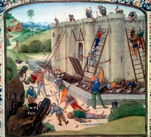 Belejring af Brest (1386 e.Kr.). Miniature i "" Chronicles"" af Jean Froissart (Folio 116v) af Unknown artist