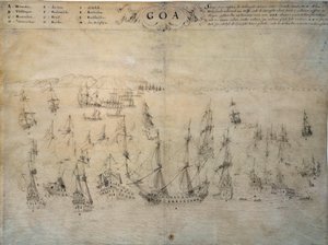 Belejring af Goa, portugisisk koloni, af den hollandske flåde mellem 1603 og 1639. Manuskript fra 1600-tallet Paris, B.N. af Unknown artist