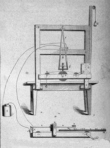 Skitse af den første telegraf af den amerikanske opfinder Samuel Finley Breese Morse (1791-1872). Indgravering af det 19. århundrede af Unknown artist