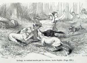 Sophie og ulven - i "The misfortunes of Sophie"" af grevinden af Ségur, Hachette af Unknown artist