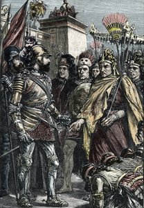 Spaniernes erobring af Mexico: møde mellem Hernan Cortes og Montezuma II i 1519 af Unknown artist