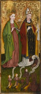 St. Barbara og St. Valentin med Caspar von Laubenberg og hans sønner, ca. 1450 (tempera og olie på panel) af Unknown artist