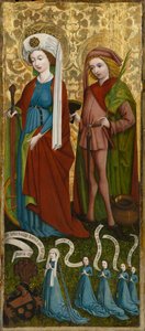 St. Catherine og St. Vitus med Anna von Freiberg og hendes døtre, ca. 1450 (tempera og olie på panel) af Unknown artist