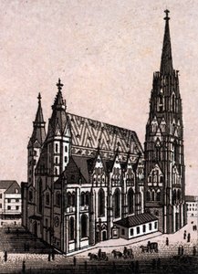Stefansdomen (St. Stephen eller Stephansdom eller St. Stephane eller St. Stephan Kirche) i Wien i Østrig (Wien) i "Verden illustrerer 168 udsigter" Udateret (slutningen af 1800-tallet) af Unknown artist