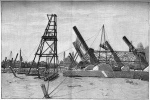 Tilstanden for byggepladsen for Eiffeltårnet i 1887. af Unknown artist