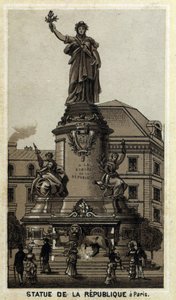Statue af Republikken, Place de la Republique i Paris. Kromolitografi i slutningen af det 19. århundrede. af Unknown artist