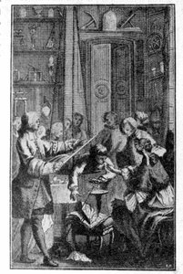 Stephen Grays eksperiment (1670 - 1736) om den menneskelige krops elektriske ledningsevne. Indgravering af det 19. århundrede. af Unknown artist