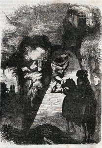 Kamp mellem Roland og Rodomont - indgravering af 1851 fra "" Furious Roland"" (Orlando furioso) (1500-tallet) af Ludovico Ariosto, kendt som Ariosta - Udgave oversat fra italiensk af greven af Tressan og udgivet af Gustave Harvard 1851 af Unknown artist